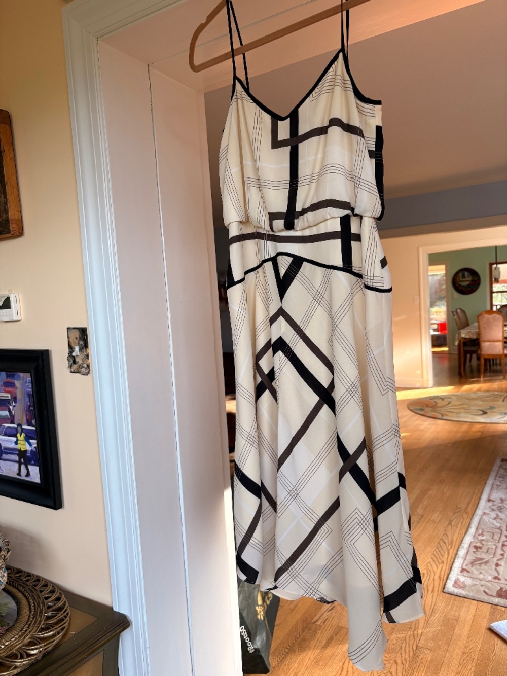Banana Republic Black & White Ivory Cream Spaghetti Strap Sleeveless Midi Dress